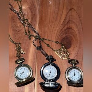 Set of 3 New Vintage Style Pocket Watches with Chains